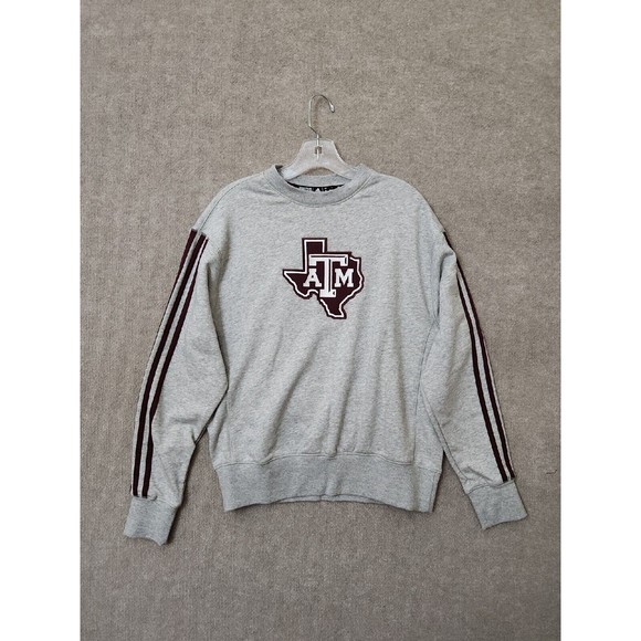 Adidas Vintage Crewneck Terry Sweatshirt Womens M Gray Stripes ATM Texas NEW - Picture 1 of 10